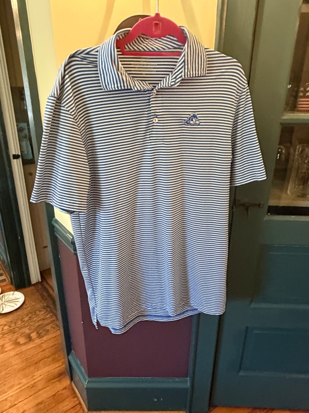 Men's Blue and White Striped Vineyard Vines UD performance polo